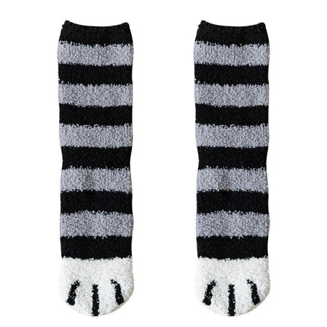 3-piece Black Cute Cat Paw Fuzzy Socks for Women - Plush Thermal Slipper Socks for Home & Lounging