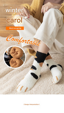 3-piece Black Cute Cat Paw Fuzzy Socks for Women - Plush Thermal Slipper Socks for Home & Lounging