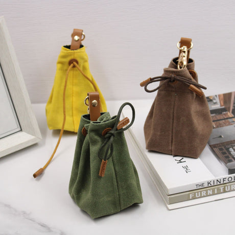 2-PCS Khaki Clip-On Canvas Dog Treat Pouch - Portable Drawstring Bag for Training & Walks