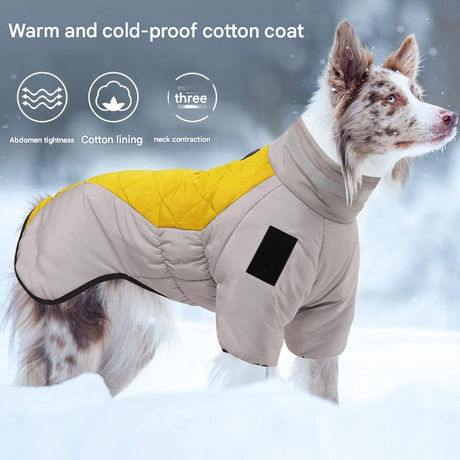 Gray orange Reflective Winter Dog Coat - Waterproof Puffer Vest with Harness D-Ring for Outdoor Walks(6XL)