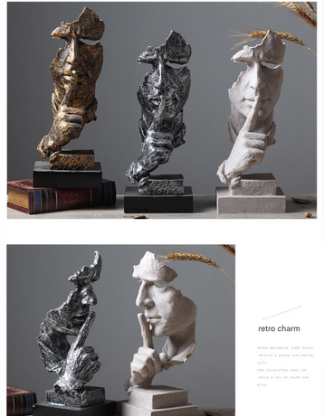 Gold Modern 'Silence is Golden' Abstract Sculpture - Nordic Resin Art Statue for Office & Living Room Decor