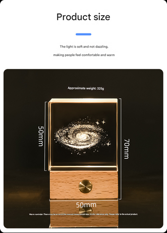 Milky Way Luminous 3D Crystal Cube Night Light - Laser Engraved Artwork with Solid Wood Base