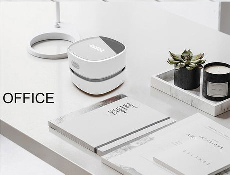White Rechargeable Cordless Mini Desktop Vacuum - Portable Handheld Cleaner for Desk, Keyboard, Crumb & Dust