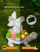 Rabbit and Butterfly Charming Solar-Powered Animal Garden Statue - Waterproof Resin Figurine with Glowing LED Accents