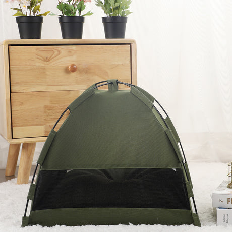 Grey Premium Portable Pet Tent Bed with Cooling Mat - Breathable Foldable Outdoor Indoor Cat Dog House Shelter for Summer(Size: S)