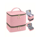 Pink Professional Nail Polish Organizer Case for 30 Bottles & UV Lamp - Double-Layer Travel Storage Bag