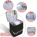 Pink Professional Nail Polish Organizer Case for 30 Bottles & UV Lamp - Double-Layer Travel Storage Bag