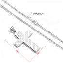 Silver Men's Textured Cross Necklace - Stainless Steel Pendant with Inspirational Message