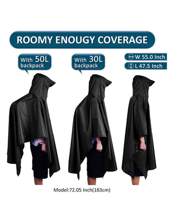 Grey 3-in-1 Multifunctional Outdoor Rain Poncho - Ground Mat & Shelter - Lightweight & Waterproof for Hiking & Camping