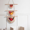 Three-layer hemp rope style Bohemian Hanging Fruit Basket – Wall-Mounted Woven Storage Net Pocket for Kitchen & Home Decor