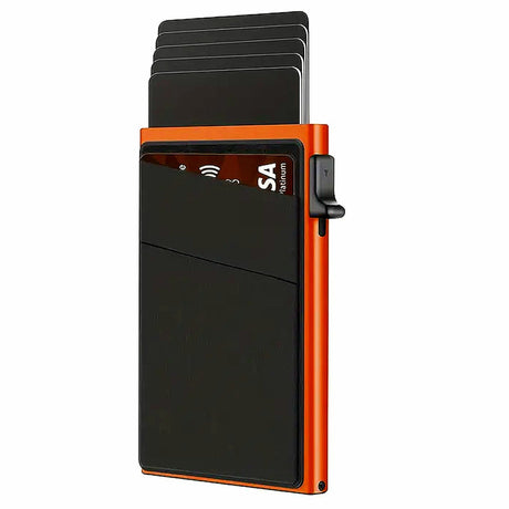Orange-red Ultra-Slim RFID Blocking Pop-Up Wallet - Automatic Card Holder with Metal Case & Secure Screw Base