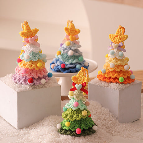 2 Pcs Handmade Crochet Christmas Tree Ornament - Plush Knitted Decoration with Bell - Ideal for Home, Car & Holiday Decor(Style D)