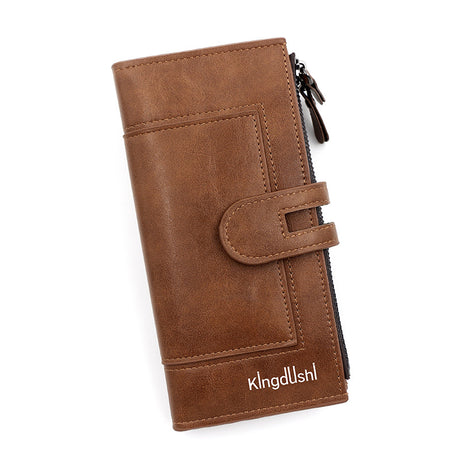 Light coffee Women's Stylish Long Wallet - Multi-Card Slot PU Leather Clutch with Phone Pocket & Coin Zipper