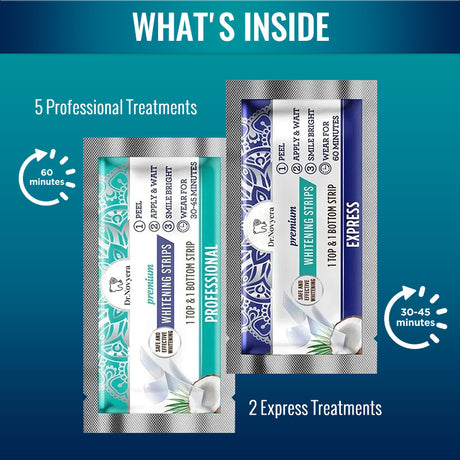 Dr. Novyera Premium Whitening Strips - Coconut Oil Infused for Effective Tooth Stain Removal & Gentle Care - 7 Treatments (5 Professional + 2 Express)