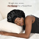Black Luxury Double Layer Satin Bonnet with Bow Tie - Large Hair Protection Sleep Cap for All Hair Types