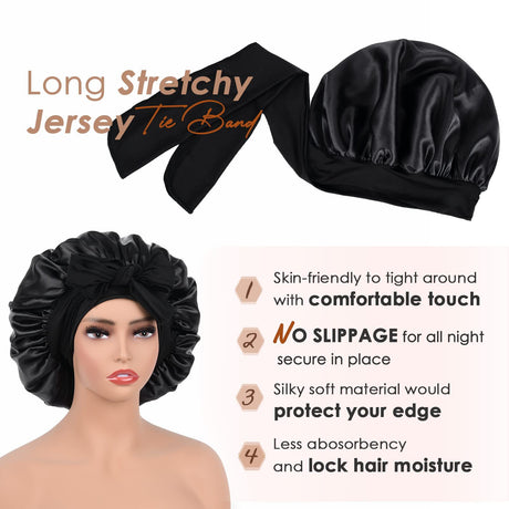 Wine red Luxury Double Layer Satin Bonnet with Bow Tie - Large Hair Protection Sleep Cap for All Hair Types