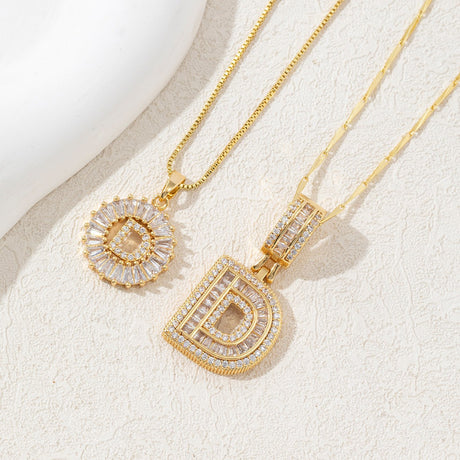 Sparkling Cubic Zirconia Initial Letter Necklace Set - Gold Plated Two-Piece Design(D)