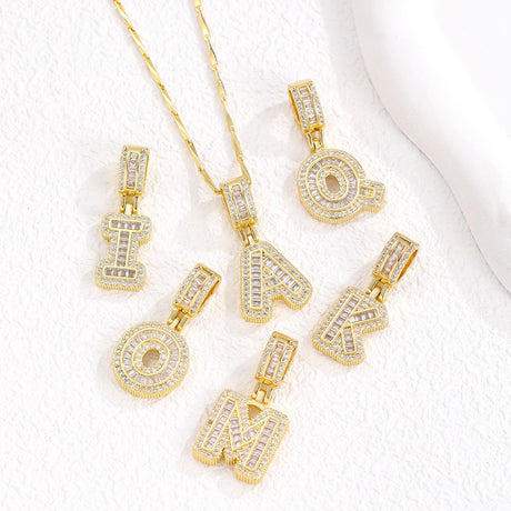 Sparkling Cubic Zirconia Initial Letter Necklace Set - Gold Plated Two-Piece Design(D)
