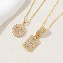 Sparkling Cubic Zirconia Initial Letter Necklace Set - Gold Plated Two-Piece Design(E)