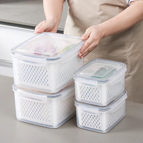 Grey Food-Grade Refrigerator Storage Container Set – Ventilated, Leak-Proof & Microwave-Safe Produce Keeper for Fruits, Vegetables & Meat (3-Piece Set)