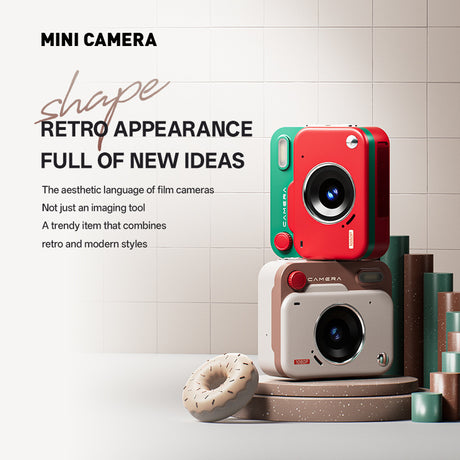 Khaki brown Retro Mini Digital Camera Keychain - 48MP Portable Pocket Camcorder with 1080p HD Video