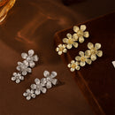 Gold Textured Cascading Floral Statement Drop Earrings for Women