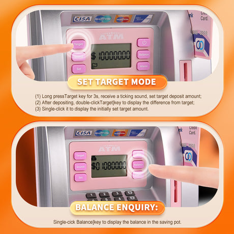 Pink Digital ATM Savings Bank for Kids - Electronic Piggy Bank with PIN & Card for Real Money