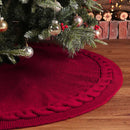Red Luxury Knit Christmas Tree Skirt with Cable-Knit Border - Rustic Holiday Decor(122cm)