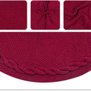 Red Luxury Knit Christmas Tree Skirt with Cable-Knit Border - Rustic Holiday Decor(122cm)