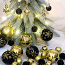 Grey and champagne gold 44-Piece Assorted Christmas Baubles Set with Elegant Designs in Wooden Gift Box - 3-6cm Decorative Ornaments for Tree, Home & Holiday Display