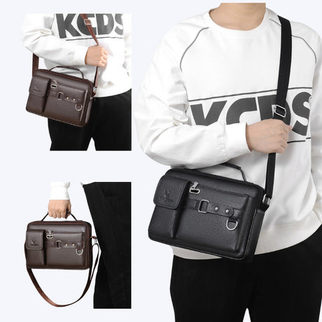 Plain light brown Men's Crossbody Shoulder Bag - Premium PU Leather Business & Commute Sling Bag