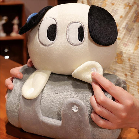 Plush 2-in-1 Pillow Blanket - Adorable Design for Cozy Comfort(Black and white dog)