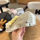 Patchwork Plaid Cotton Cap with Decorative Details(red)