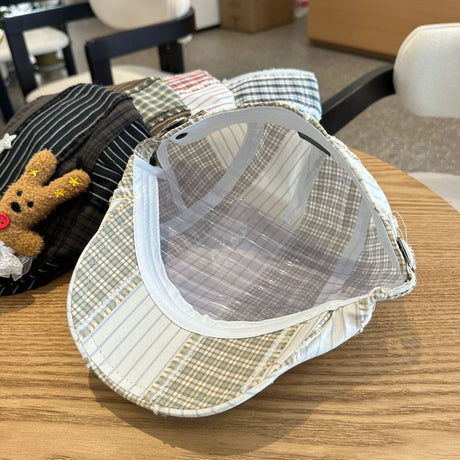 Patchwork Plaid Cotton Cap with Decorative Details(yellow)