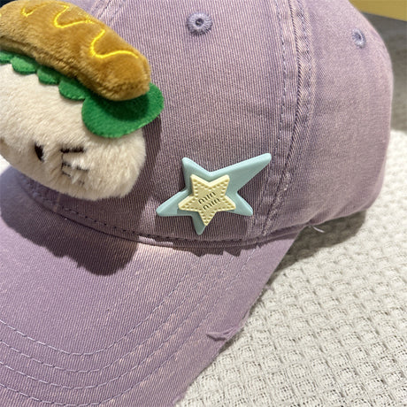 Adorable Cartoon Cat & Stars Baseball Cap - 100% Cotton, Adjustable Fit, Sun Protection(yellow)