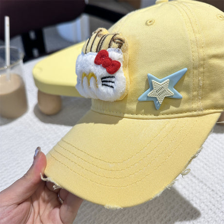 Adorable Cartoon Cat & Stars Baseball Cap - 100% Cotton, Adjustable Fit, Sun Protection(green)