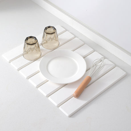Folding Diatomaceous Earth Countertop Drain Mat - Quick Dry, Non-Slip & Easy Clean Absorbent Pad(white)