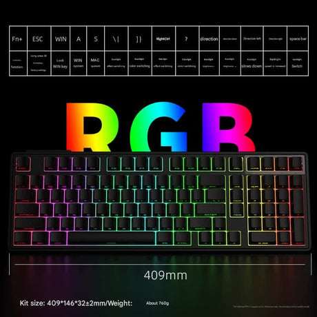 Tri-Mode RGB Mechanical Gaming Keyboard - 102-Key, Hot-Swappable, 4000mAh Battery, 5-Layer Sound Dampening(Strawberry on black)