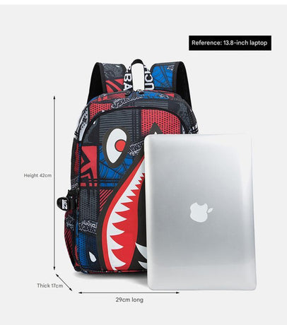 Trendsetter Shark Mouth Print Backpack - Lightweight & Breathable School Bag(Blue lightning)