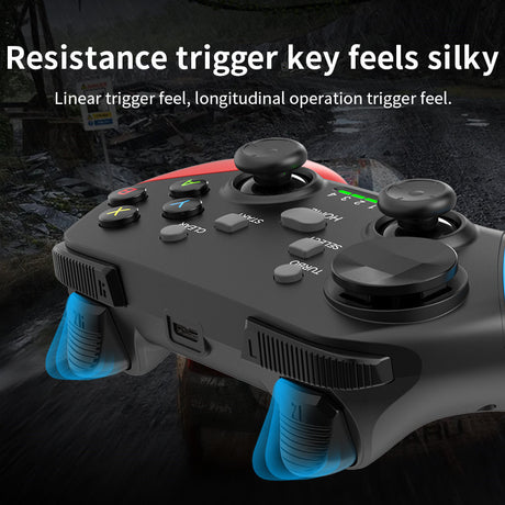 Multi-Platform Wireless Gaming Controller with Dual Motor Vibration, Turbo & Phone Holder(Black, red and blue with receiver)