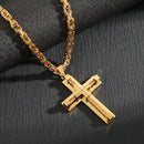Men's Stainless Steel Layered Cross Pendant with Byzantine Chain - Fashion Statement Necklace(Gold)