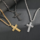 Men's Stainless Steel Layered Cross Pendant with Byzantine Chain - Fashion Statement Necklace(silver)