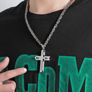 Men's Stainless Steel Layered Cross Pendant with Byzantine Chain - Fashion Statement Necklace(silver)