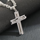 Men's Stainless Steel Layered Cross Pendant with Byzantine Chain - Fashion Statement Necklace(black)