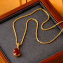 Elegant Gourd Pendant Necklace with Adjustable Textured Chain - Lucky Calabash Jewelry for Women(red)
