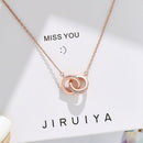 2pc Elegant Interlocking Rings Pendant Necklace with Zirconia Accents - Copper Base, Minimalist Jewelry(platinum)