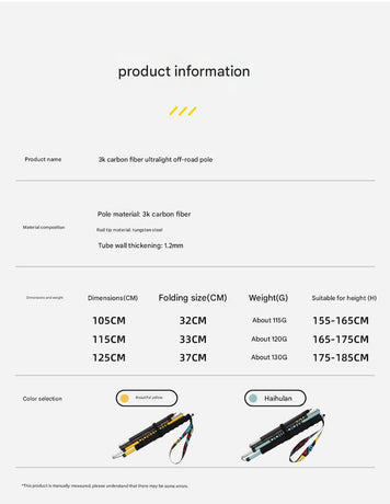 Ultralight Carbon Fiber Foldable Trail Running & Hiking Pole(blue Recommended height range 155-165cm)