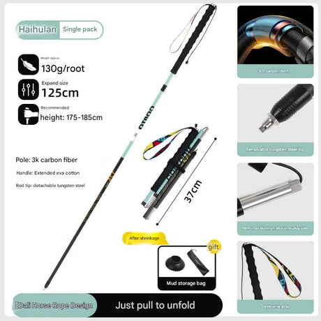 Ultralight Carbon Fiber Foldable Trail Running & Hiking Pole(blue  Recommended height range 175-185cm)
