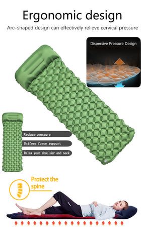 2pc Ultralight Inflatable Camping Sleeping Mat with Integrated Pillow - Waterproof 40D Nylon TPU(Grey)