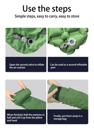 2pc Ultralight Inflatable Camping Sleeping Mat with Integrated Pillow - Waterproof 40D Nylon TPU(Army Green)
